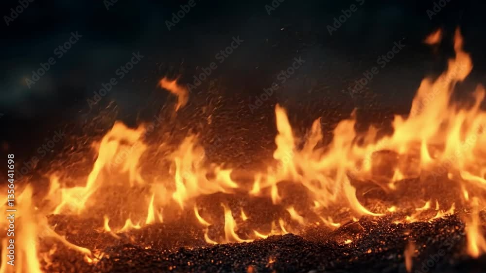 Poster dancing flames of fire: the image captures a dynamic display of vibrant fire, with lively flames dan