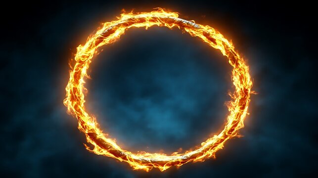 Fiery ring of fire on dark background.