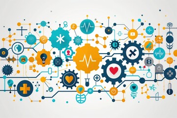 A set of gears and cogs with medical symbols interwoven, illustrating the mechanics of maintaining long-term health 