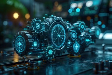 A set of gears and cogs with medical symbols interwoven, illustrating the mechanics of maintaining long-term health 