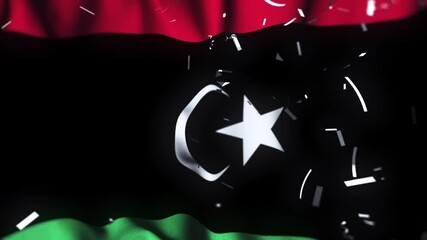 Libya Flag Waving with Confetti | Independence Day Celebration | National Patriotism Background
