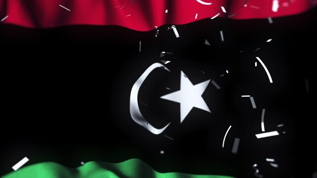 Libya Flag Waving with Confetti | Independence Day Celebration | National Patriotism Background
