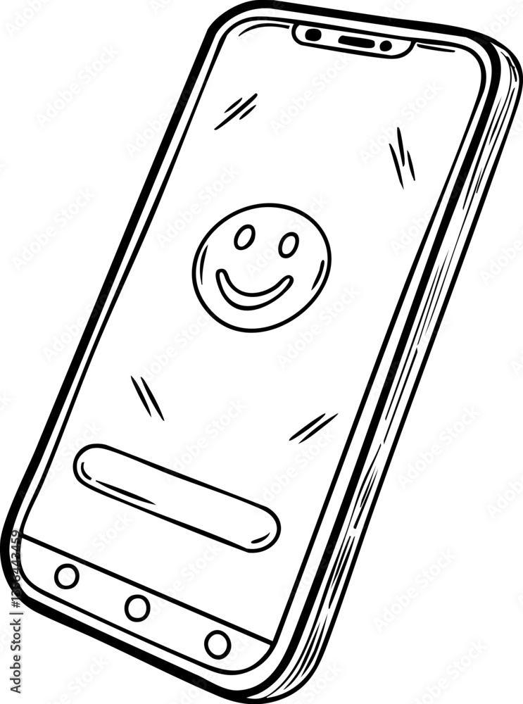 Poster customer experience interaction data concept. smartphone illustration with a smiling face on the scr