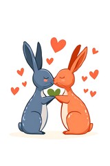 Obraz premium Rabbits Kissing Hearts.