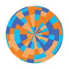 A dynamic and vibrant globe design features a colorful pattern of blue, orange, and yellow hues. The geometric shapes create an engaging visual effect, representing global unity.