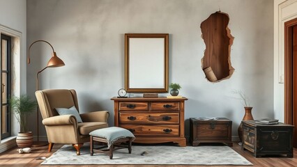 Cozy Rustic Living Room with Vintage Decor and Natural Lighting