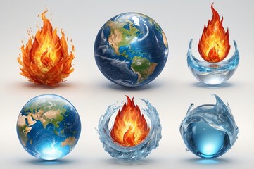 Earth globe with fire and water elements.