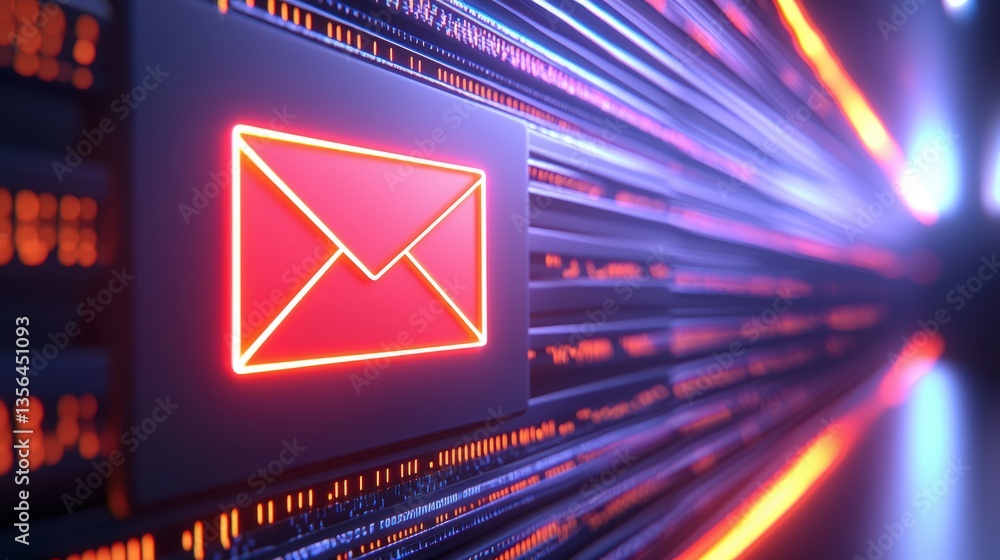 Aufkleber a glowing email icon is set against a backdrop of dynamic, streaking lights, symbolizing digital com