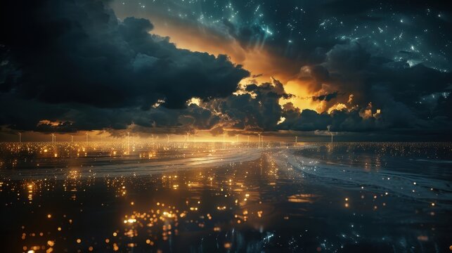 The abstract nature of lightning is captivating. Dark clouds and rain complete the dramatic picture.