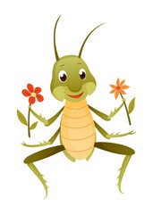 Playful Cartoon Grasshopper Character in a Dynamic Pose