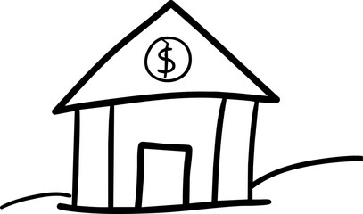 financial benefits budget optimization concept. Drawing of a simple house with a dollar sign symbol.