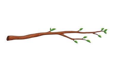 Tree branch. Leafy plants twig, fresh greenery. Deciduous bush sprout on white background. Vector isolated botanical decoration element