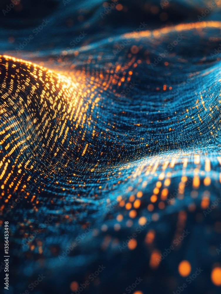 Poster digital informational technology web futuristic hologram with cloud icon, blue golden light digits a