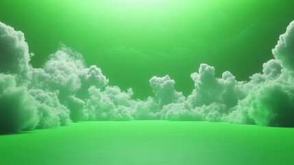 Fototapeta premium Green Sky Fluffy Clouds Dramatic Cloudscape 3D Render
