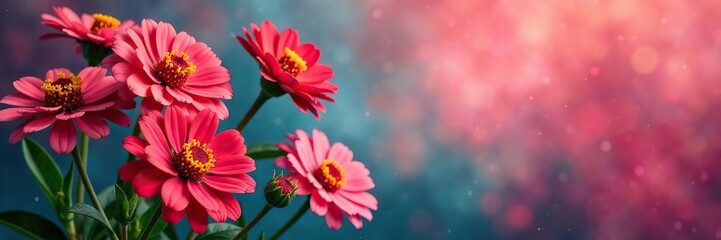 Obraz premium Vibrant zinnia flowers in full bloom on a colorful background, zinnia, bloom
