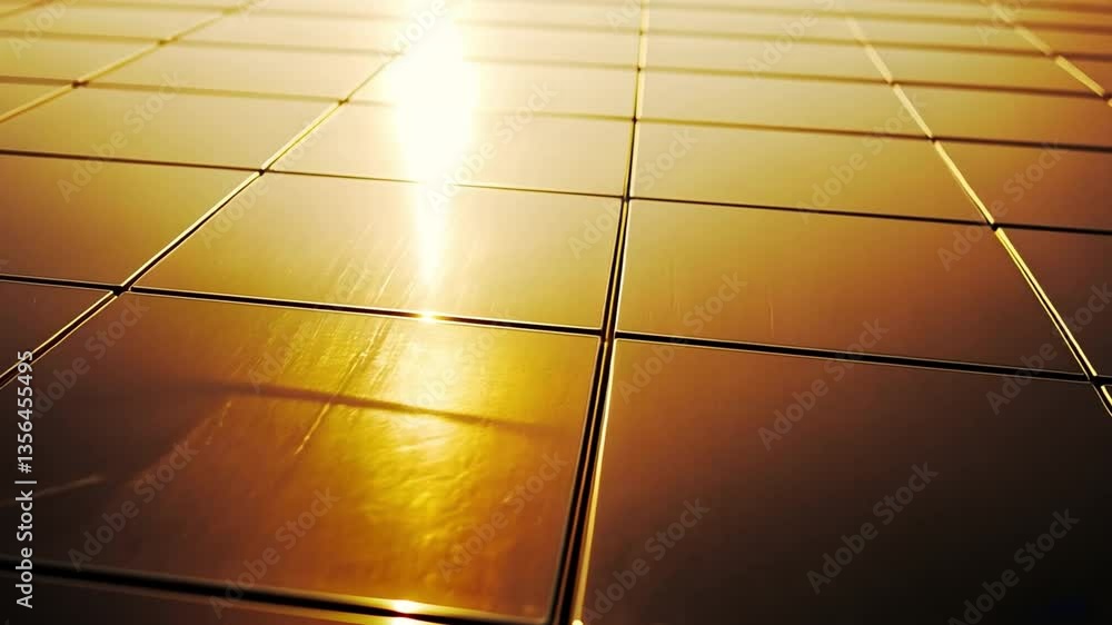 Poster abstract golden tiles: the image features a close-up view of a tile surface bathed in warm light, cr