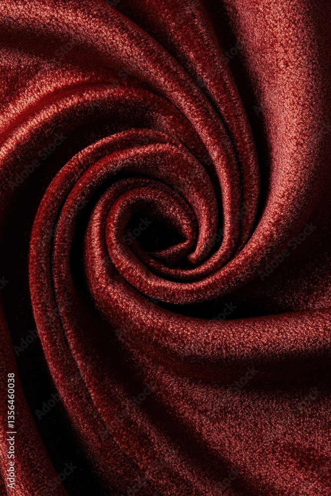 Poster luxurious deep red velvet fabric in a swirling pattern creating a rich texture and elegant design in