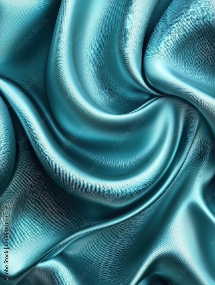 Poster luxurious teal silk fabric with elegant drapes and soft reflections capturing opulence and sophistic