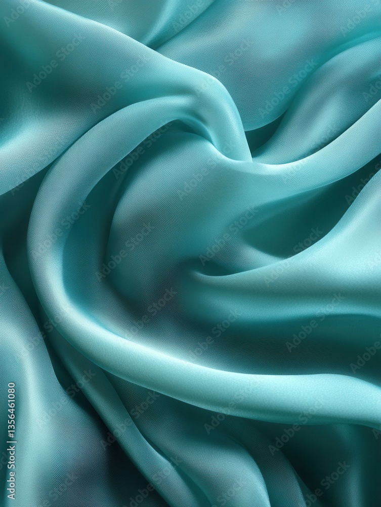 Poster elegant turquoise silk fabric with soft folds and delicate texture creating a luxurious and calming 