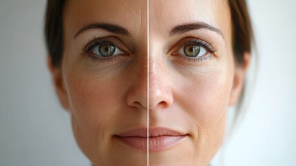 Wrinkles on the face, laser cosmetology before procedure and after applying treatment line icon in vector. Illustration of a woman with smooth clean skin and problematic skin.