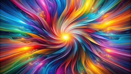 Fototapeta premium A vibrant abstract swirl of color, reminiscent of a cosmic explosion with glowing stars and a radiating center
