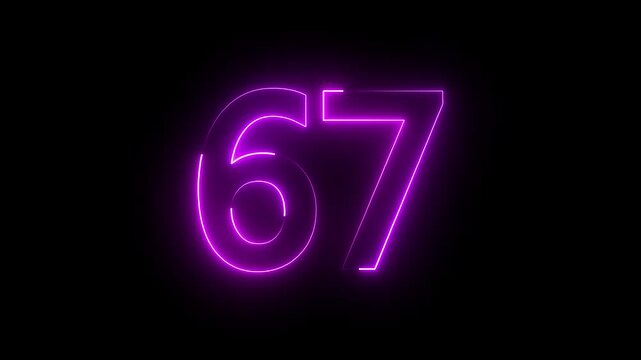 A neon 67 text icon animation features glowing, flickering digits with vibrant colors, transitioning smoothly between hues, creating a retro yet futuristic, eye-catching visual effect.