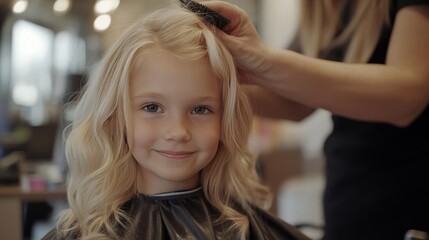 Fototapeta premium The hairdresser does hair extensions to a young girl, a blonde in a beauty salon. Professional hair care.