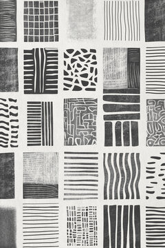 Abstract geometric pattern with monochrome squares and lines