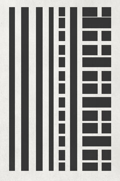 Abstract geometric pattern with black and white lines and rectangles