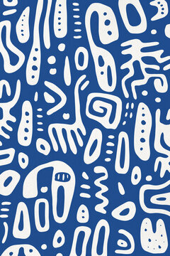 Abstract blue and white pattern design with geometric shapes