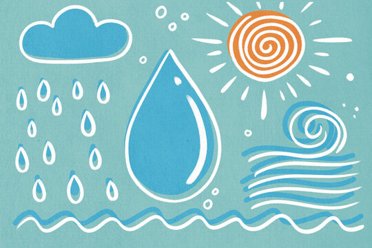 Illustration depicting water cycle elements with a focus on sustainability and environmental protection