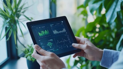 Data analysis session at office digital insights on tablet indoor environment close-up view technology and business insights