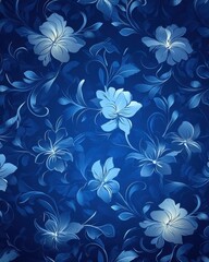Elegant floral pattern in shades of blue creating a serene and sophisticated visual texture background with a classic style