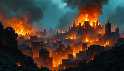 a striking image of a metropolis in flames