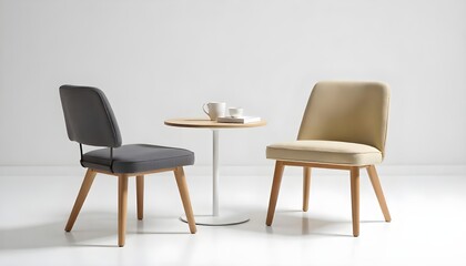 Modern Minimalist Cafe Table and Chairs Set in Neutral Tones