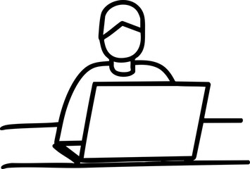 impact effect economic concept. Person working on a laptop in a minimalistic line drawing style.
