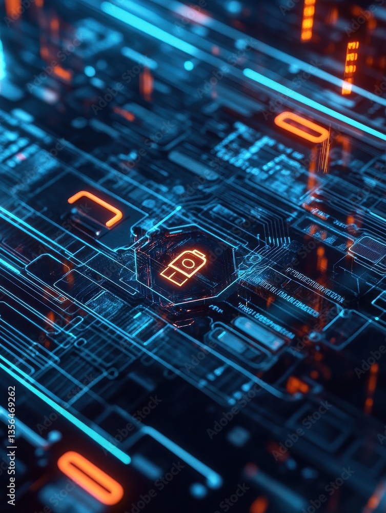 Poster closeup of a financial services cybersecurity platform, displaying multifactor authentication, encry