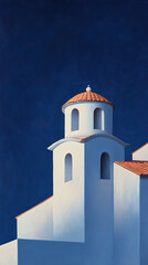 Obraz premium White building with terracotta roof tiles against a deep blue sky. Architectural minimalism meets artistic expression.