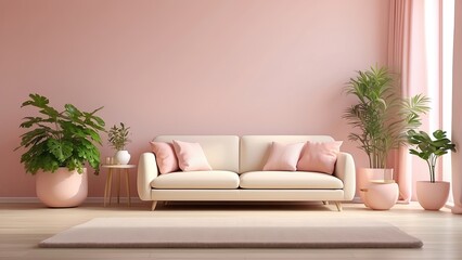 A cozy living room with neutral tones features a beige sofa adorned with textured and patterned throw pillows