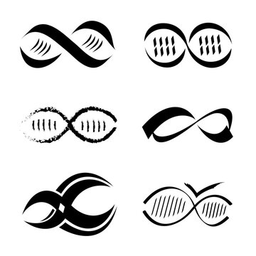 Ensemble d'Icones Symbole Infini Infinit&eacute; Logo Mol&eacute;cule ADN, Diverses Formes, Vecteur Noir et Blanc