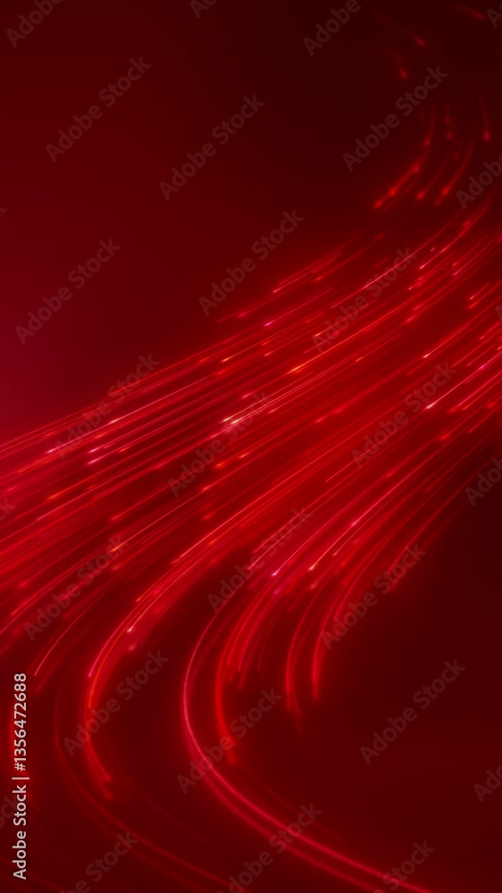 Poster vertical video animation of glowing neon lines in red on reflecting floor - abstract background.