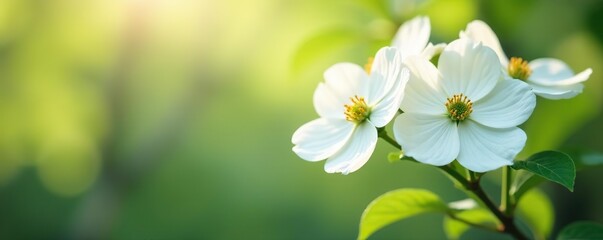 Fototapeta premium Softly lit white dogwood blossoms in full bloom, flowers, full, light