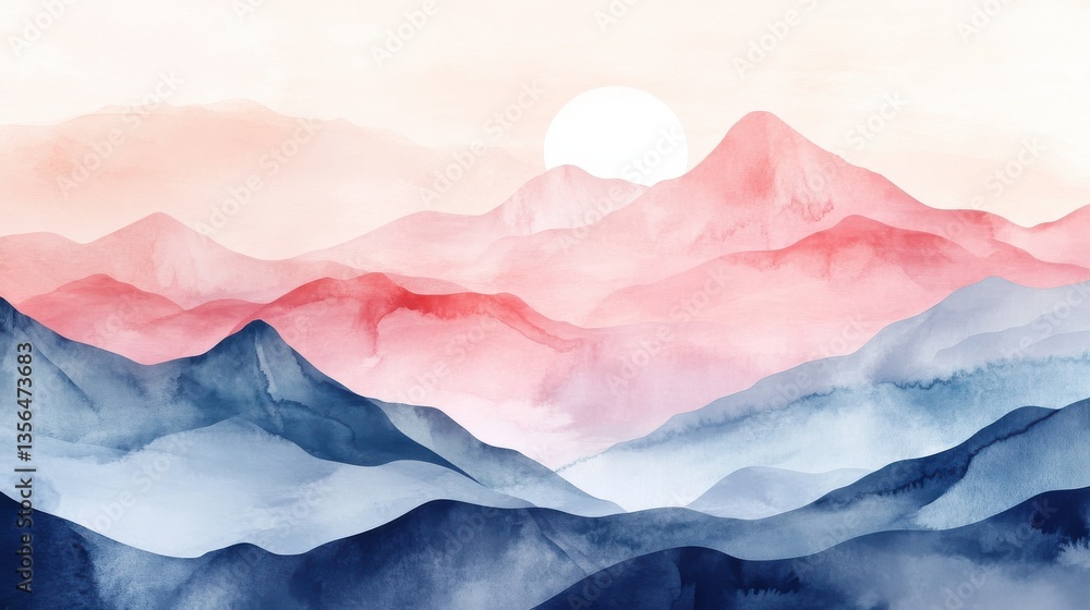 Poster minimal abstract landscape background vector. mountain background with watercolor texture . vector a