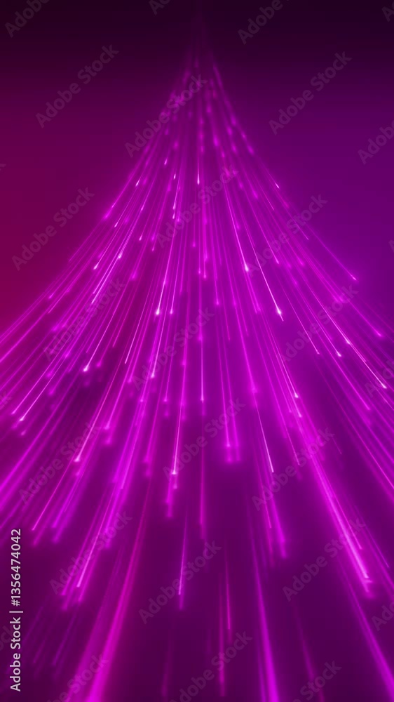 Poster vertical video animation of glowing neon lines in magenta on reflecting floor - abstract background.