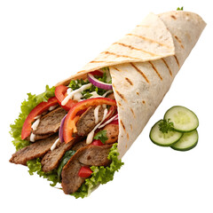 A taco that is made with chicken and vegetables