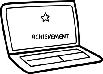 Professional Change promotion concept. Laptop with "Achievement" text and star icon illustration.