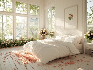 Sunlit Bedroom with Roses, and Spring.