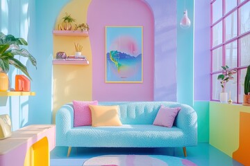 Modern and colorful interior of living room