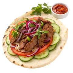 A taco that is made with chicken and vegetables