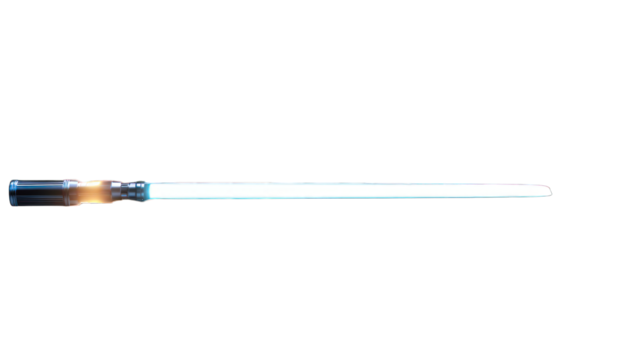 A glowing light saber emitting a bright beam of energy on a transparent background